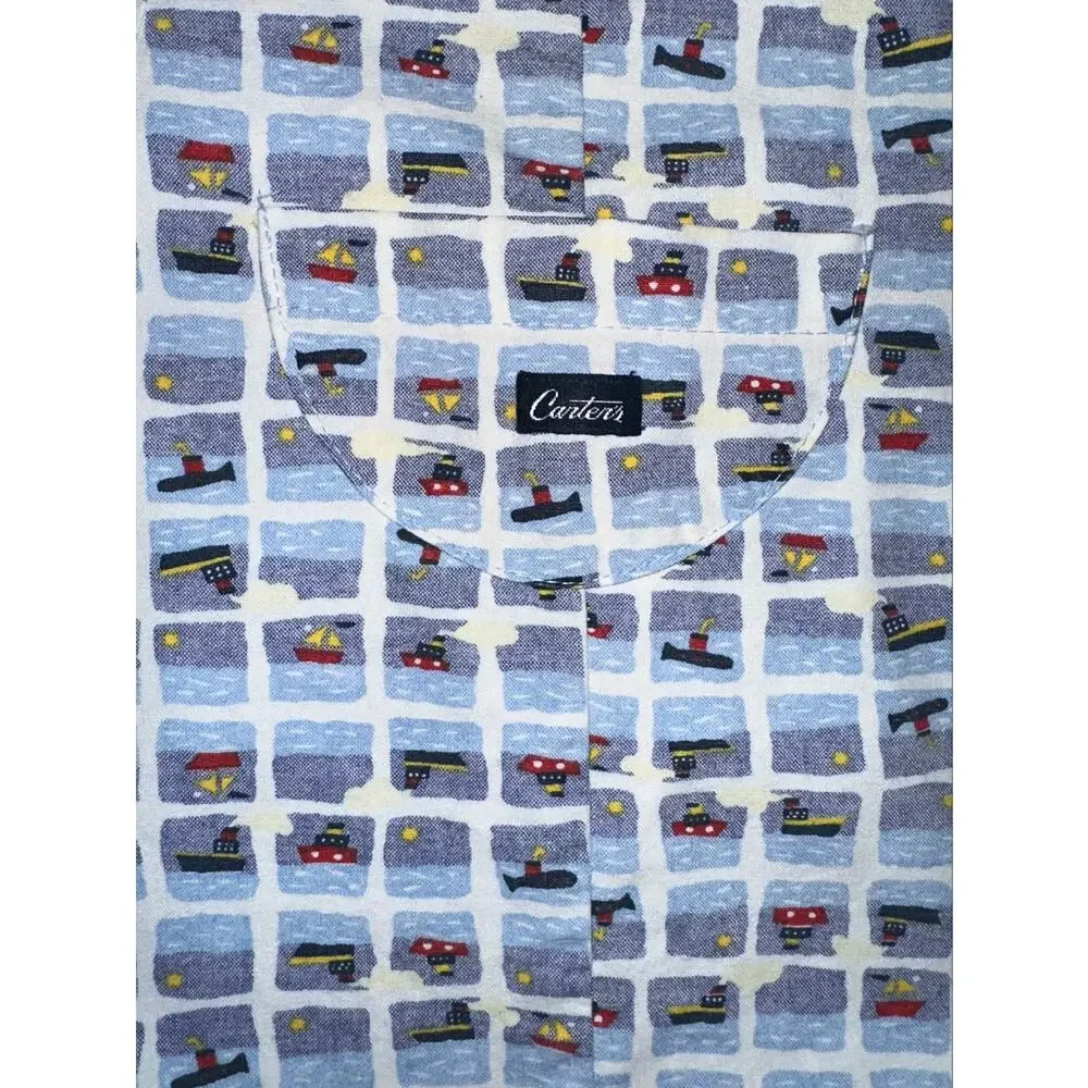 Vintage Carters Baby Blue Nautical Boat Ship Submarine Overall Romper 12-18M